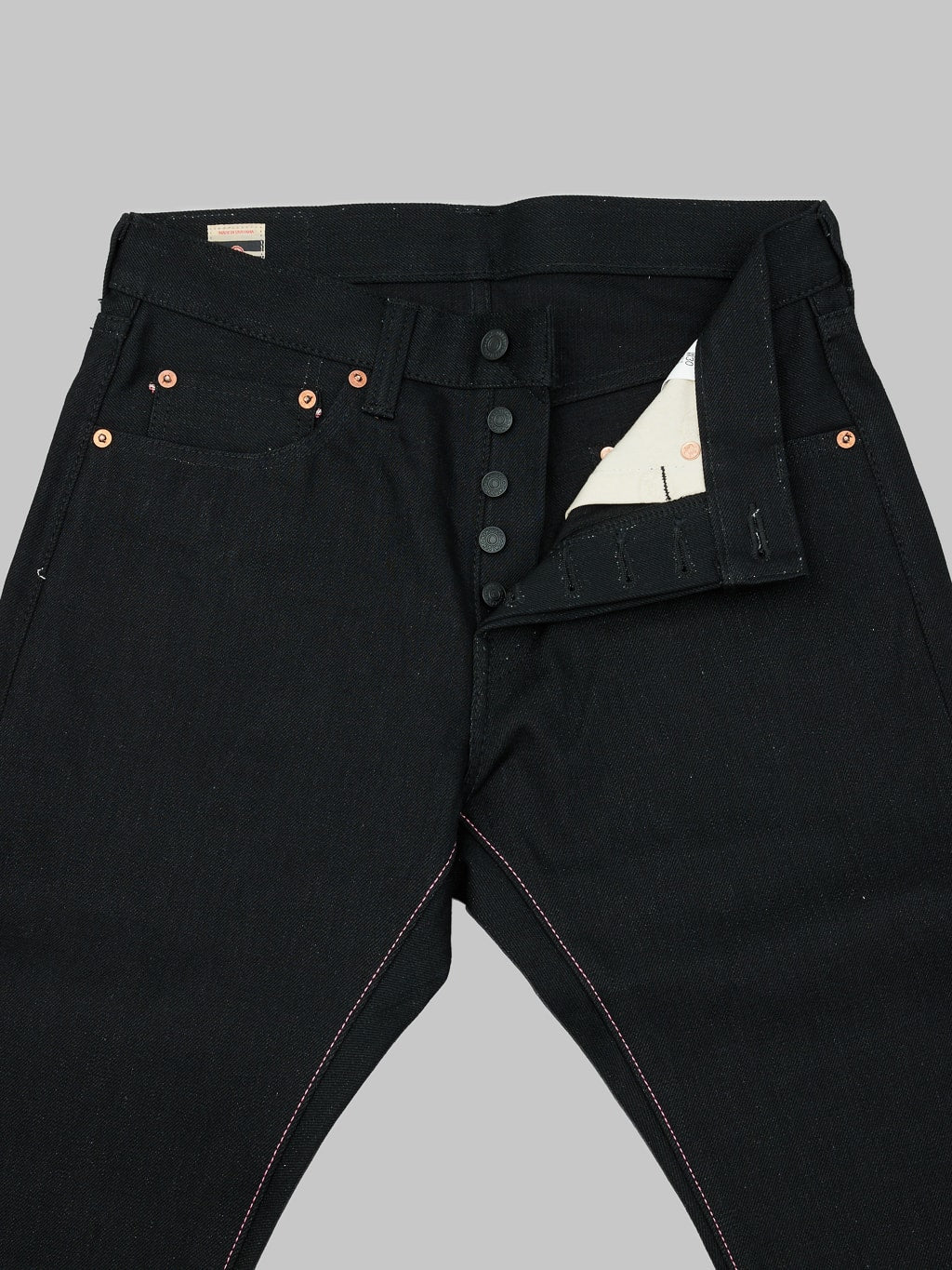 momotaro 0405b selvedge black denim high tapered jeans interior