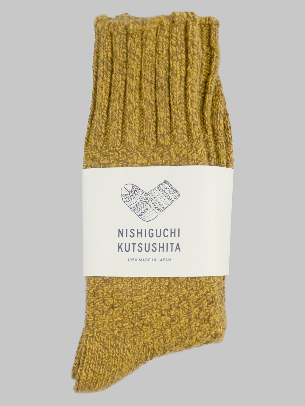 nishiguchi kutsushita boston wool cotton boot socks mustard