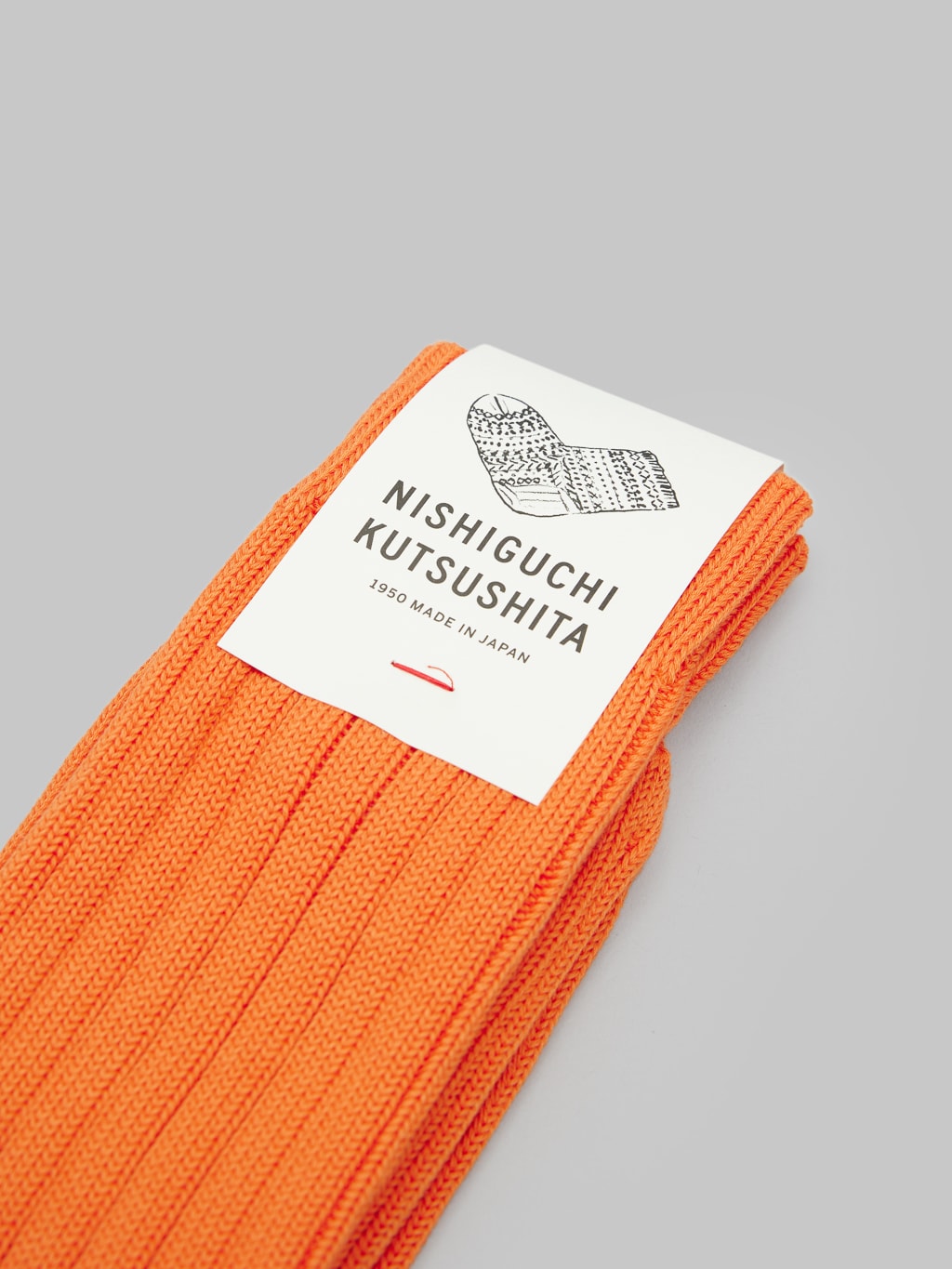 nishiguchi kutsushita egyptian cotton ribbed socks apricot orange front label