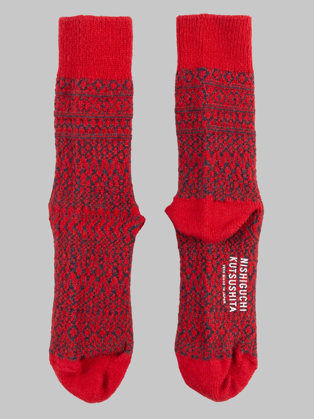 nishiguchi kutsushita oslo wool jacquard socks red back