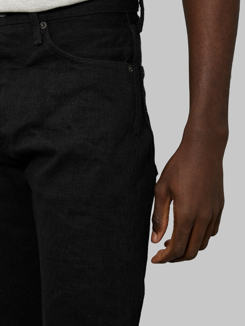 oni denim 246zr bkbk 20oz secret black denim neat straight front pocket