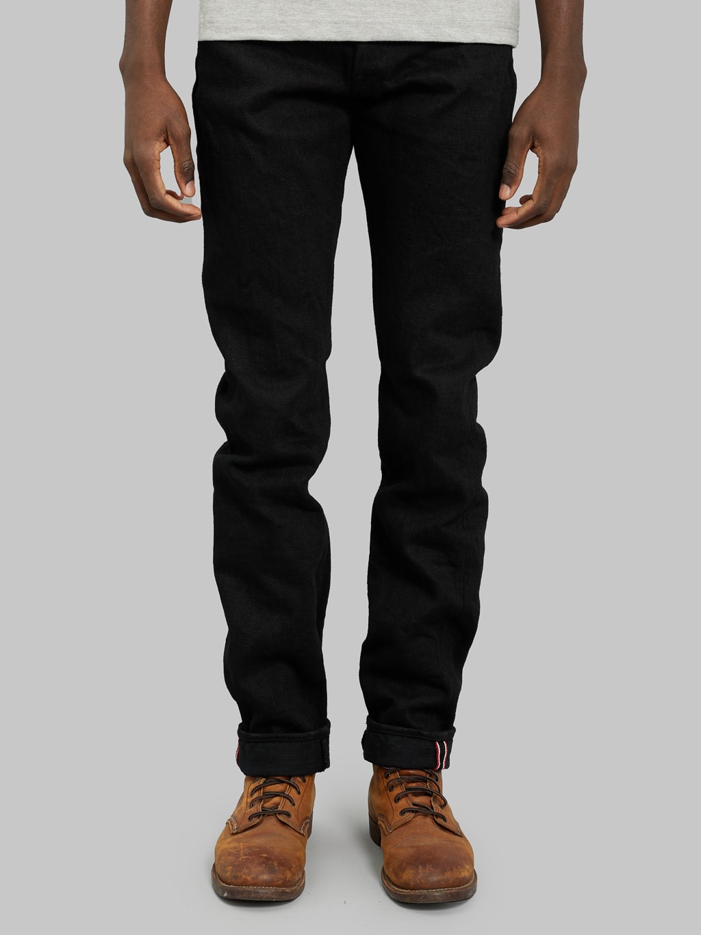 oni denim 246zr bkbk 20oz secret black denim neat straight front