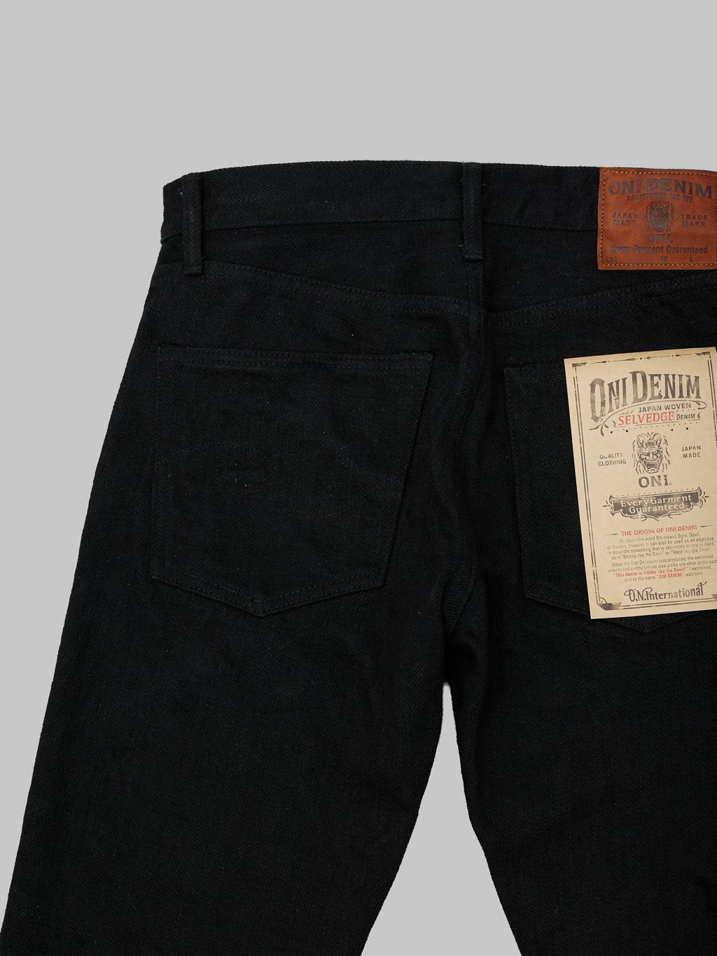 oni denim 622zr bkbk 20oz secret black denim relax tapered back details