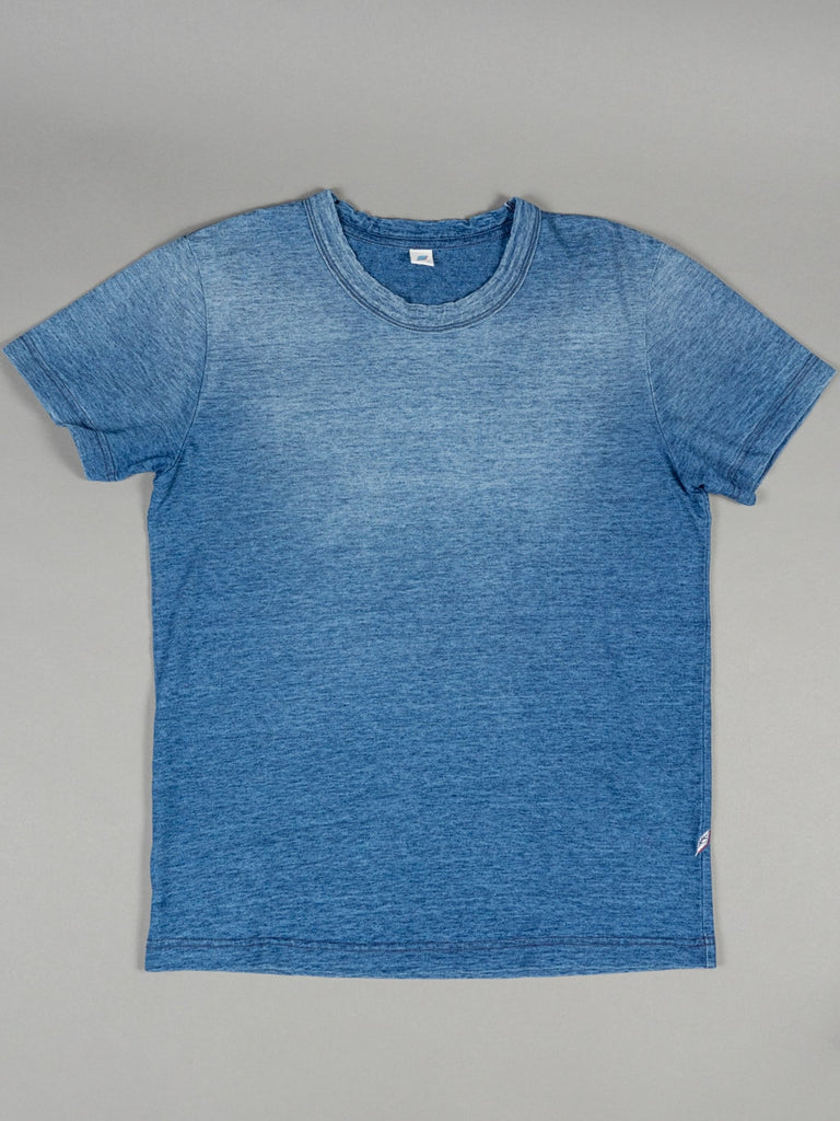 Pure Blue Japan Indigo Dyed Crewneck T-Shirt (Sunburned) Front