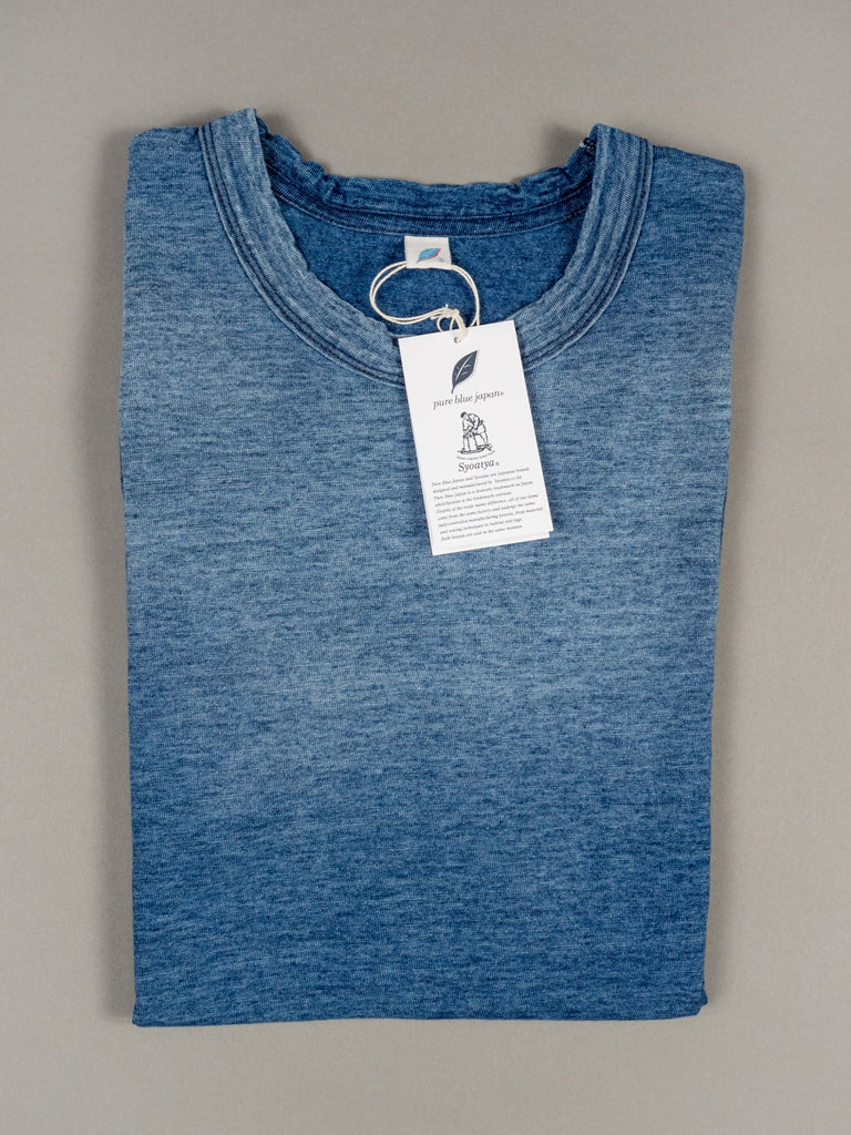 Pure Blue Japan Indigo Dyed Crewneck T-Shirt (Sunburned) Folded