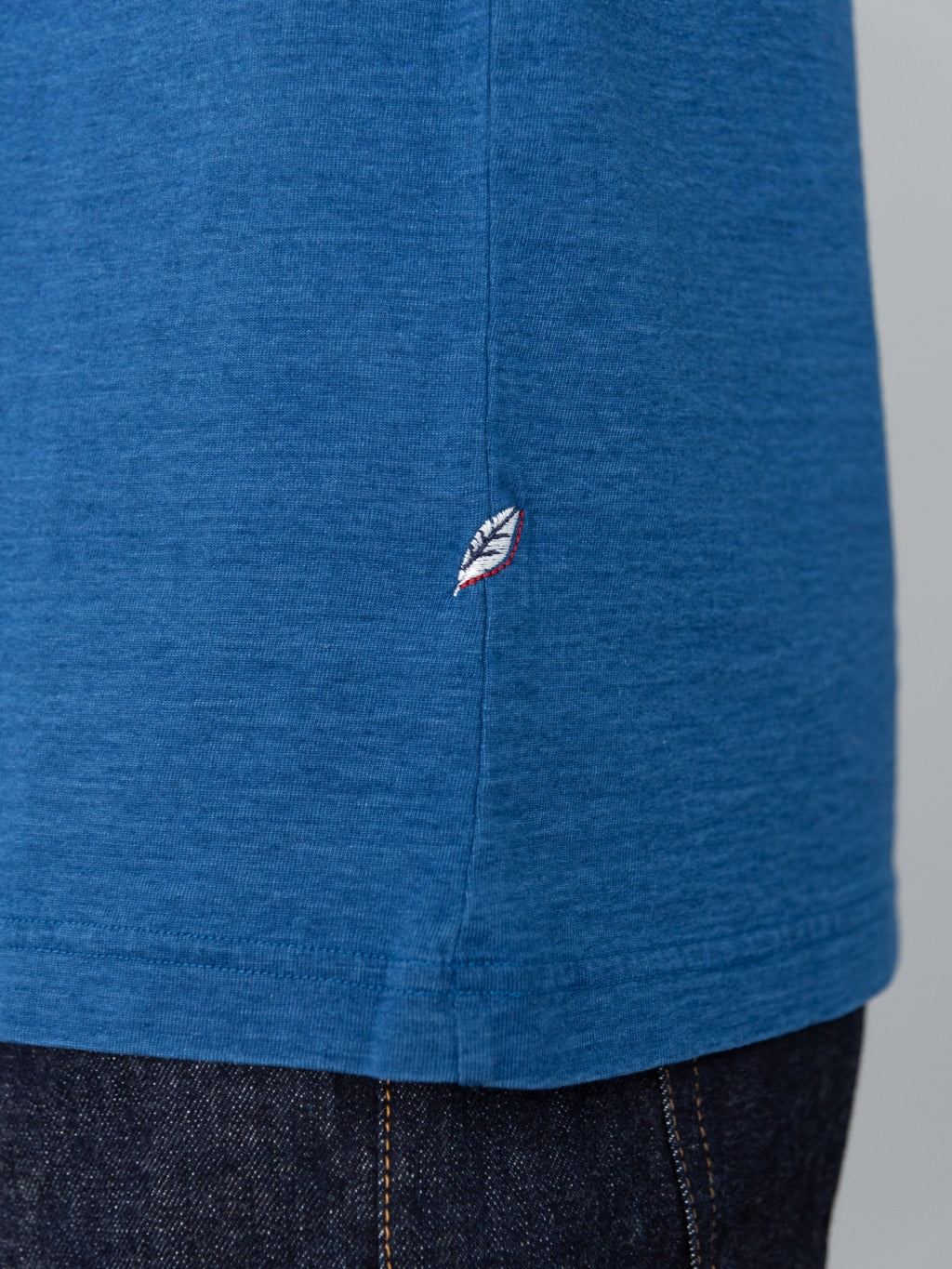 pure blue japan Indigo Jersey Crew Neck Tshirt Midtone Indigo embroided logo