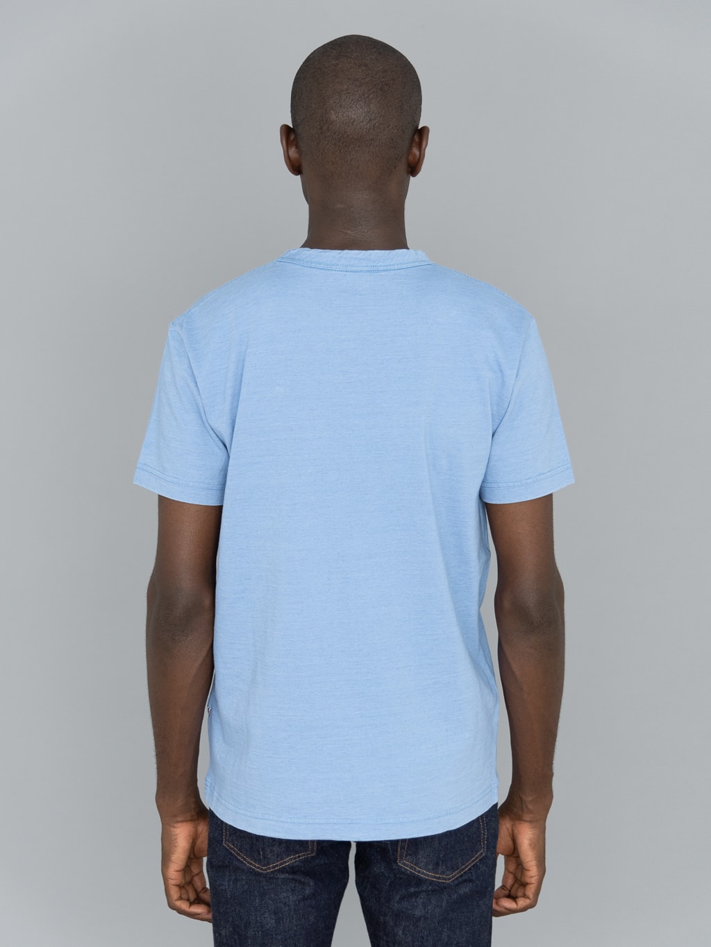 pure blue japan Indigo Jersey Crew Neck Tshirt Pale Indigo back fit