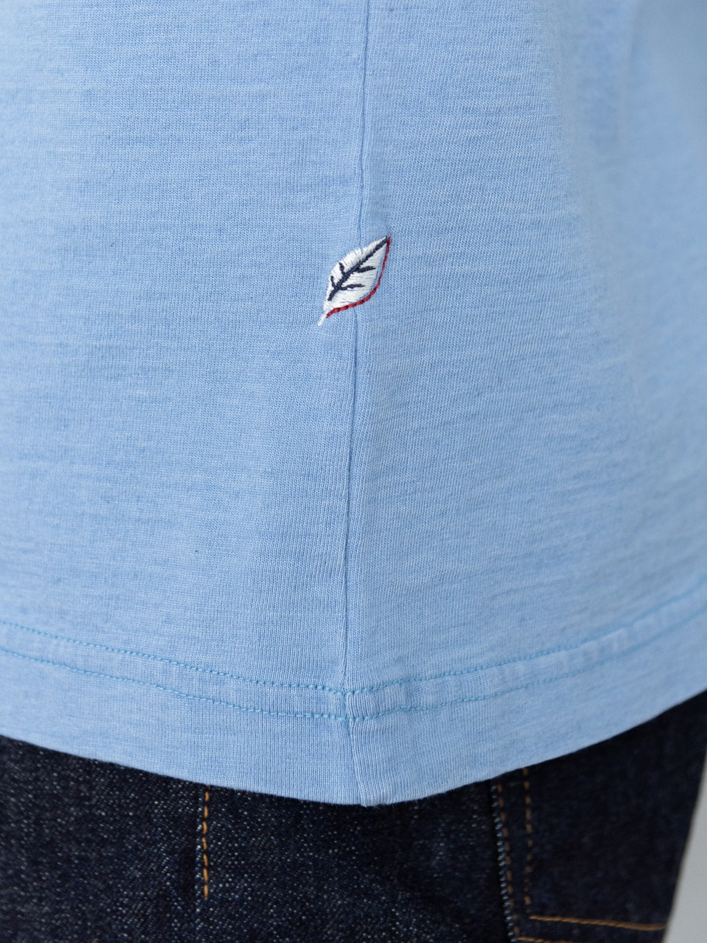 pure blue japan Indigo Jersey Crew Neck Tshirt Pale Indigo embroided logo