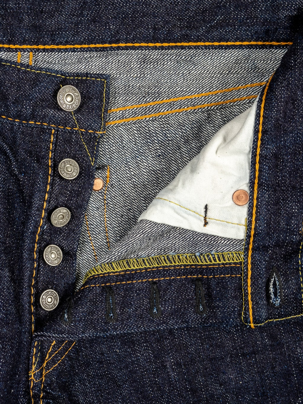 pure blue japan xx 013 slim tapered indigo jeans  custom iron buttons
