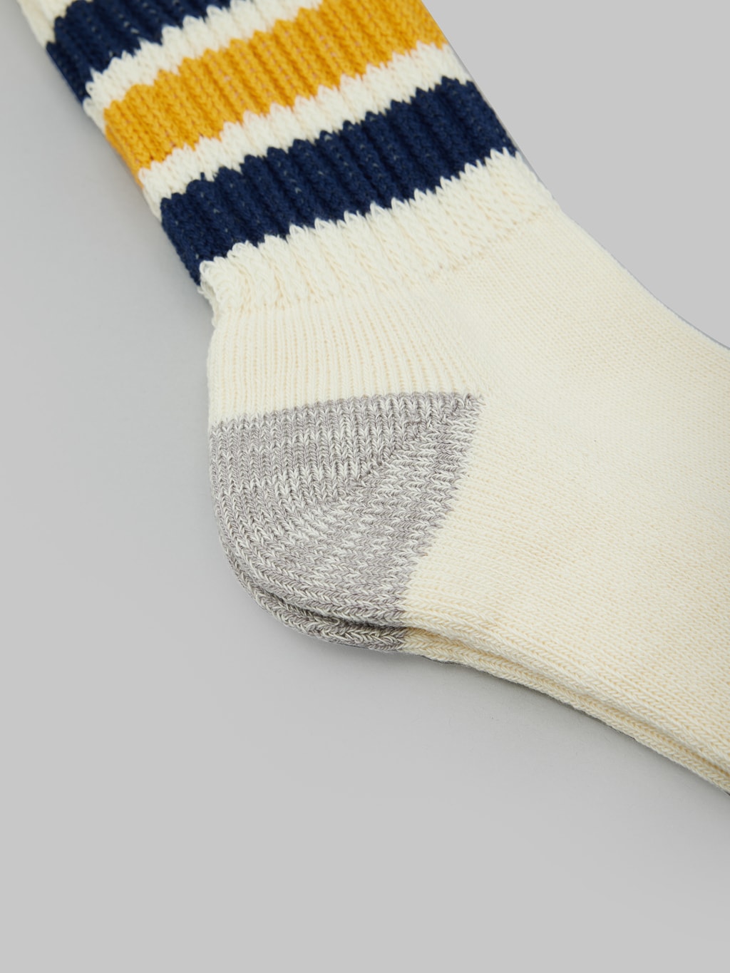 rototo coarse ribbed oldschool crew socks navy yellow heel