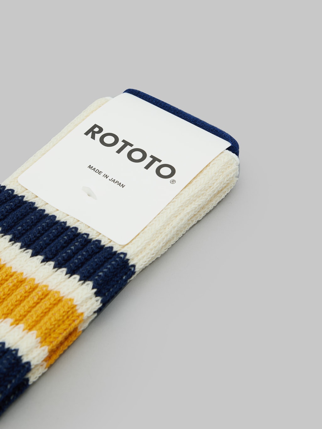 rototo coarse ribbed oldschool crew socks navy yellow brand label