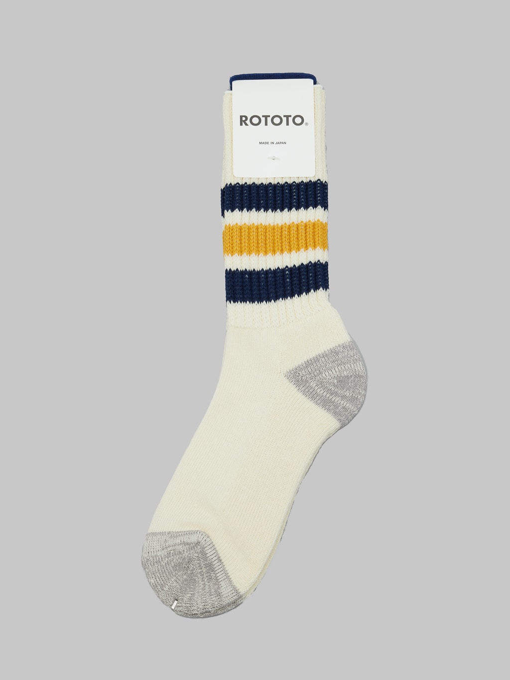 rototo coarse ribbed oldschool crew socks navy yellow