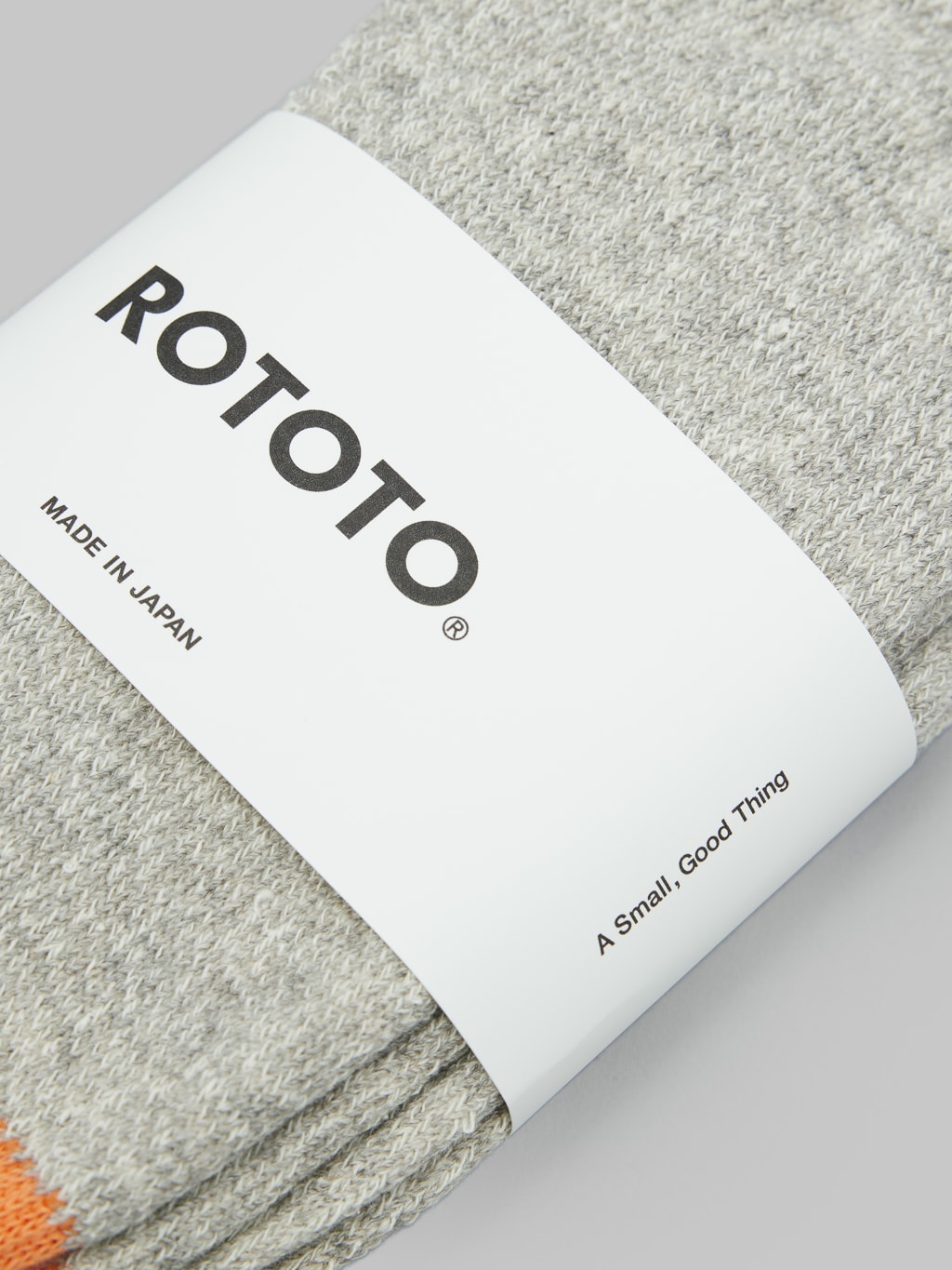 rototo double face crew socks silk cotton orange gray brand label