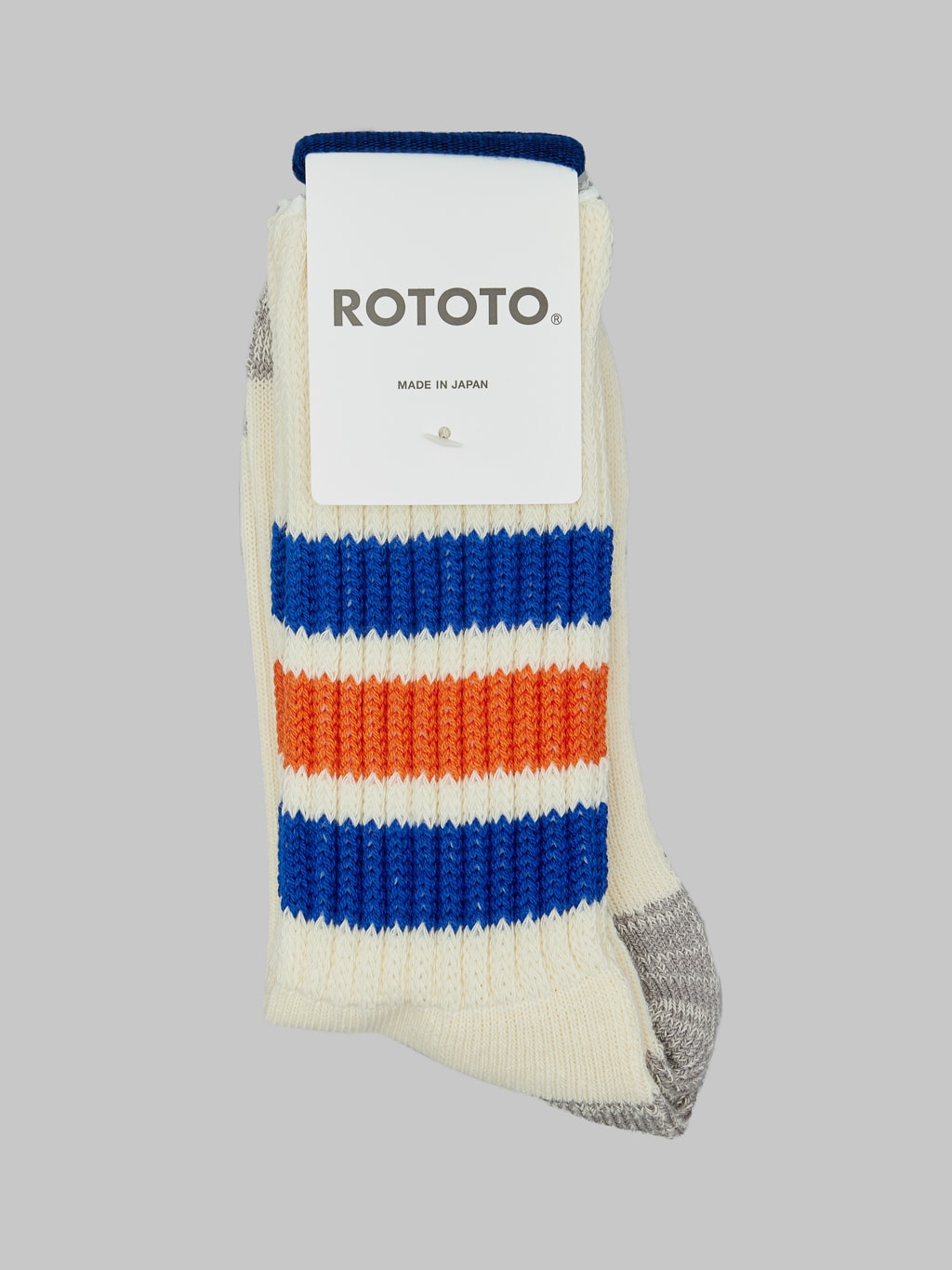 rototo oldschool crew socks blue orange japan made