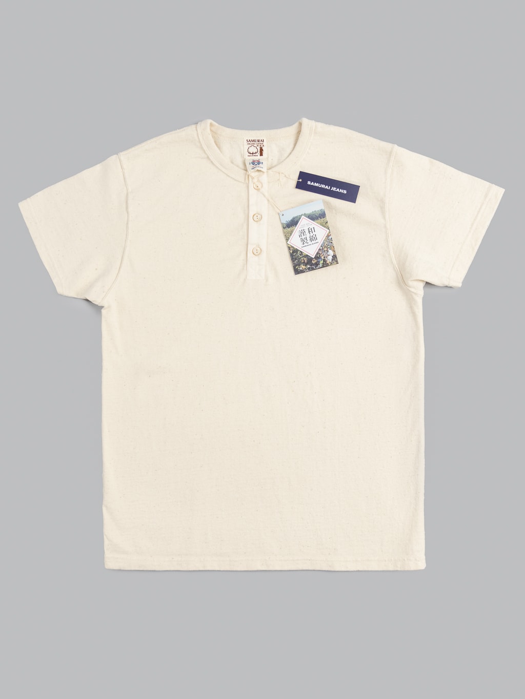 samurai jeans japanese cotton slub tshirt henley natural