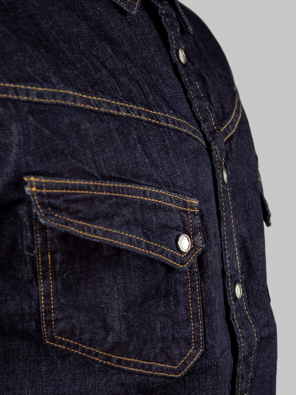 tcb jeans ranchman selvedge denim shirt chest details