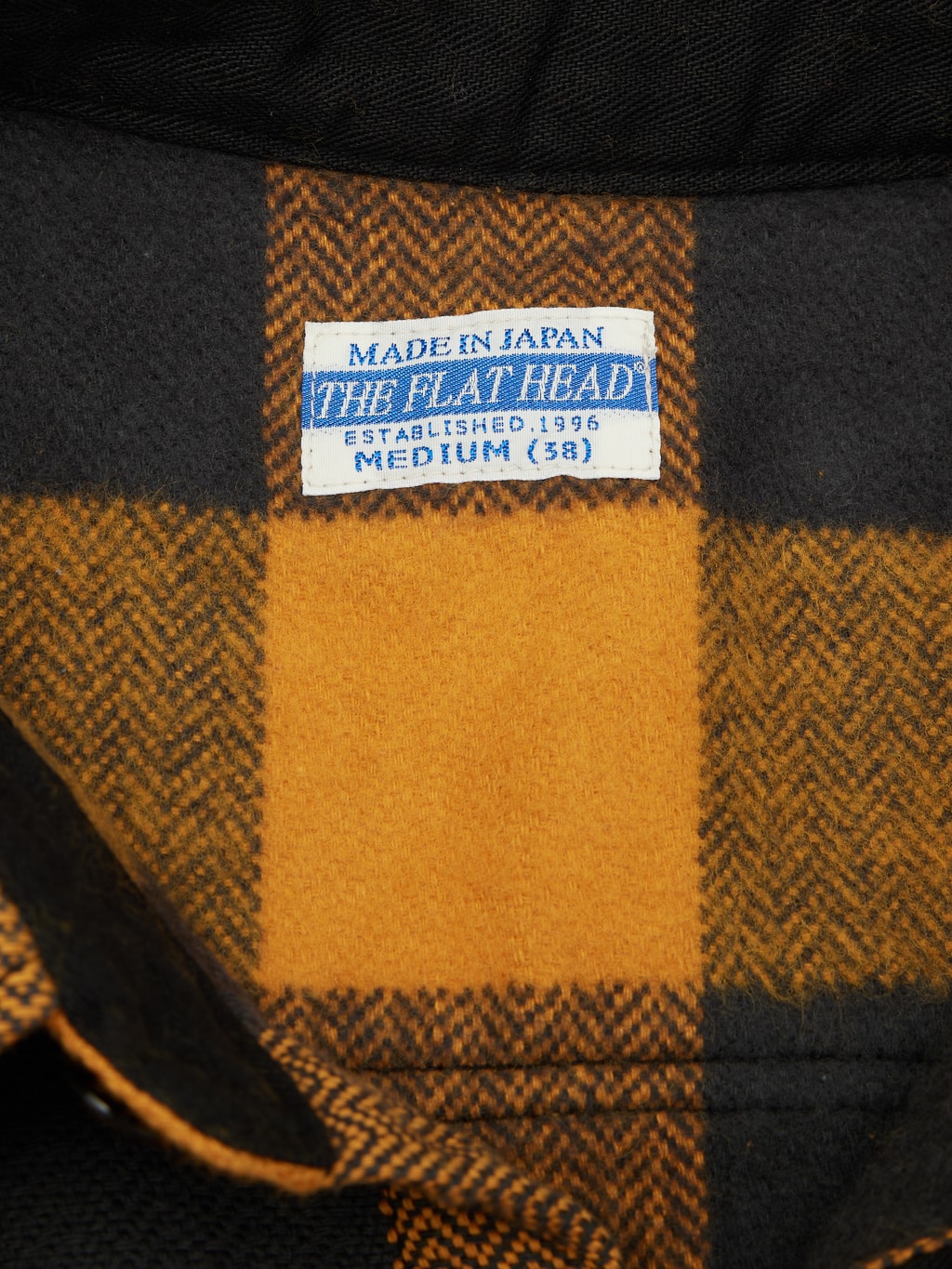 the flat head block check flannel shirt black orange brand tag