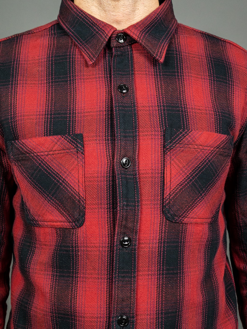 The flat head flannel shirt red work chest pockets