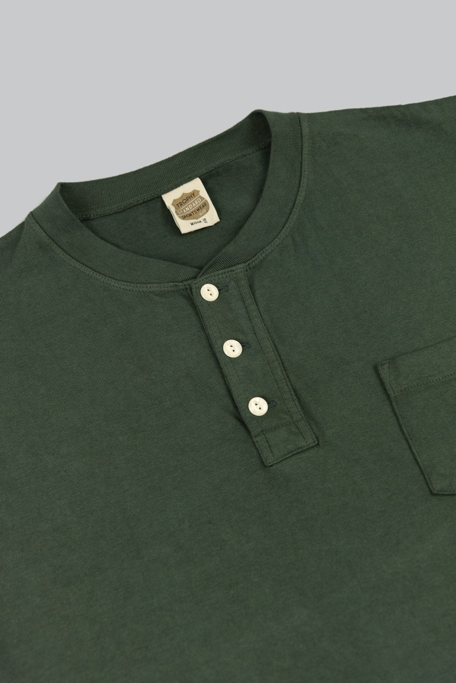 trophy clothing od henley tee olive collar buttons