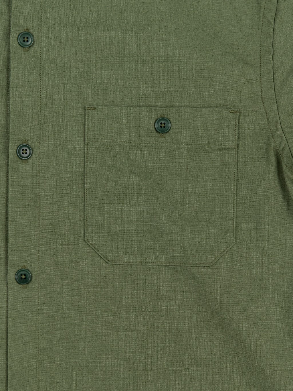 ues denim mechanic shirt sleeves shirt sage green pocket closeup