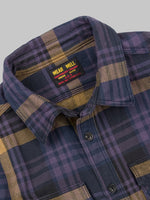 ues extra heavy selvedge flannel shirt navy collar closeup