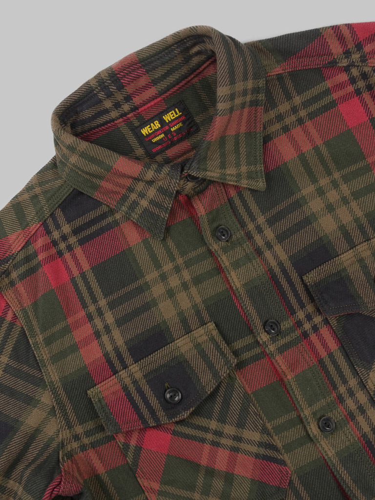 ues extra heavy selvedge flannel shirt red  chest collar