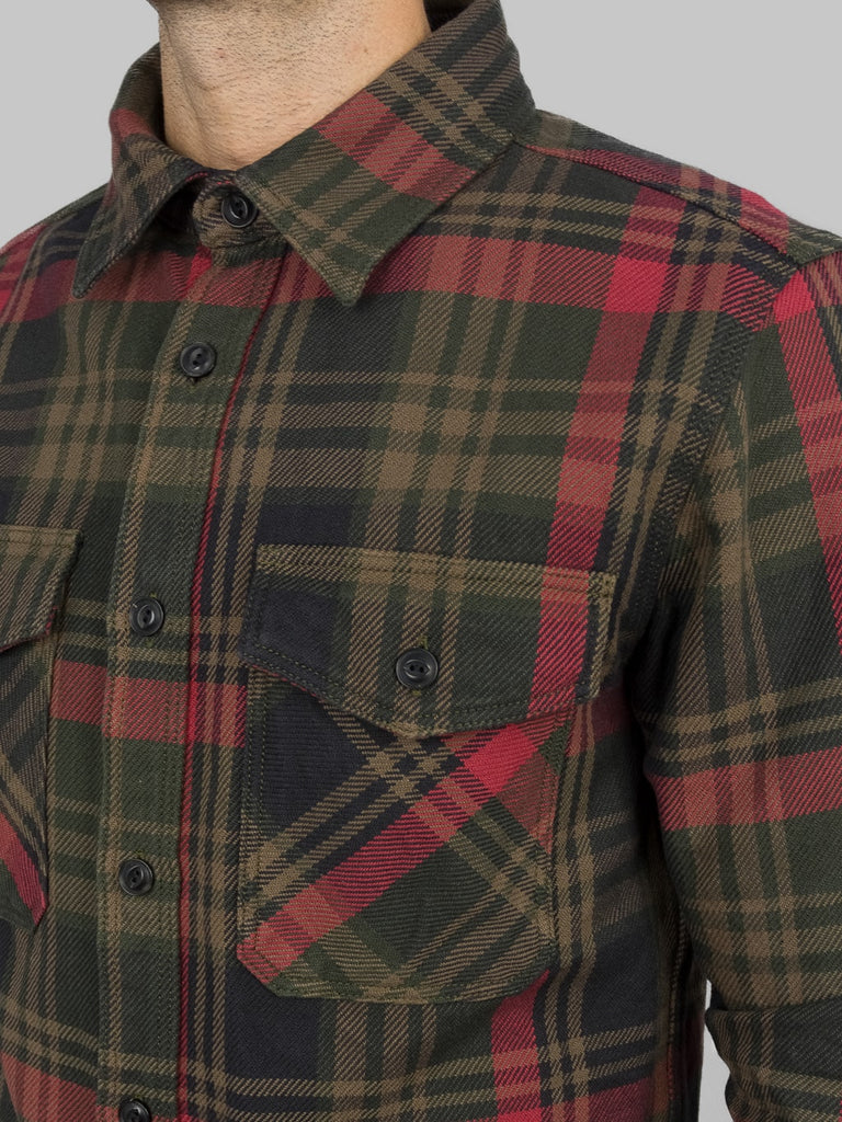 ues extra heavy selvedge flannel shirt red  chest pockets