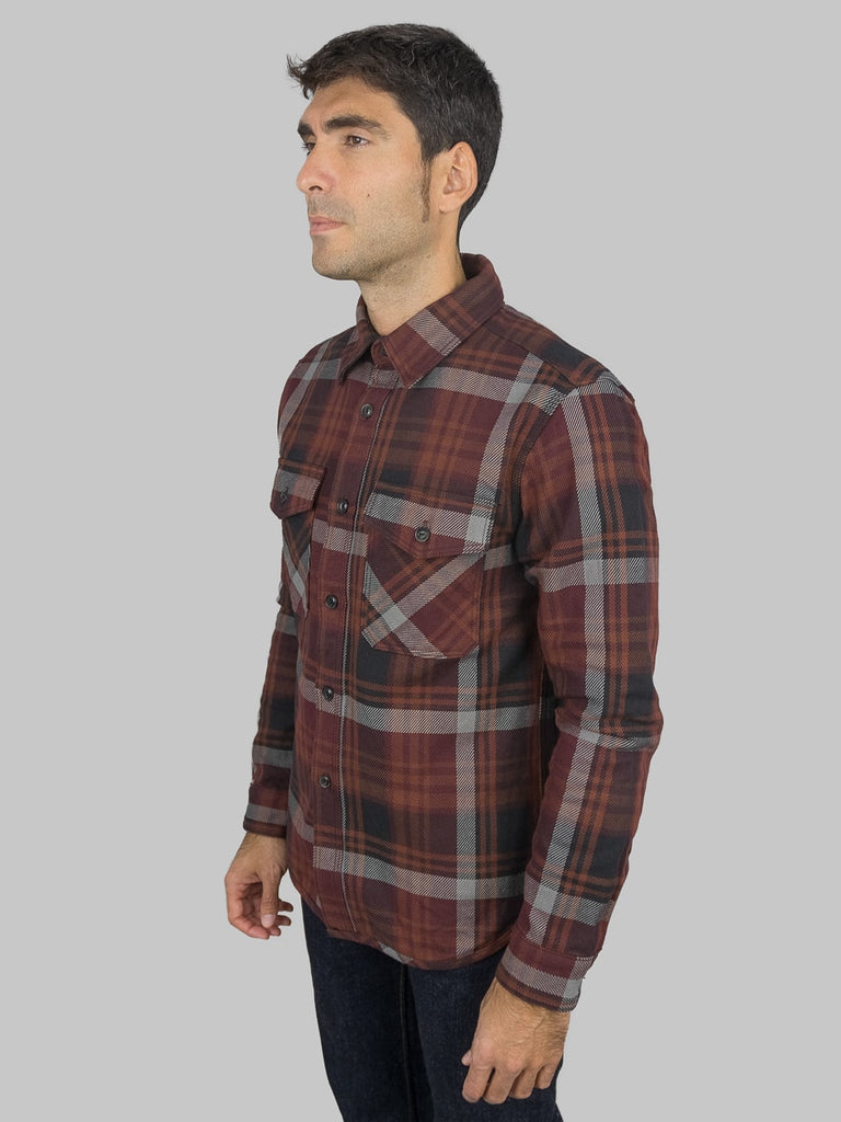 ues extra heavy selvedge flannel shirt wine  model side fit