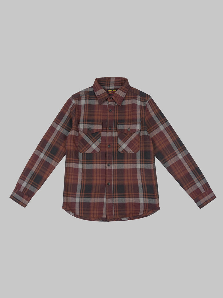 ues extra heavy selvedge flannel shirt wine  front