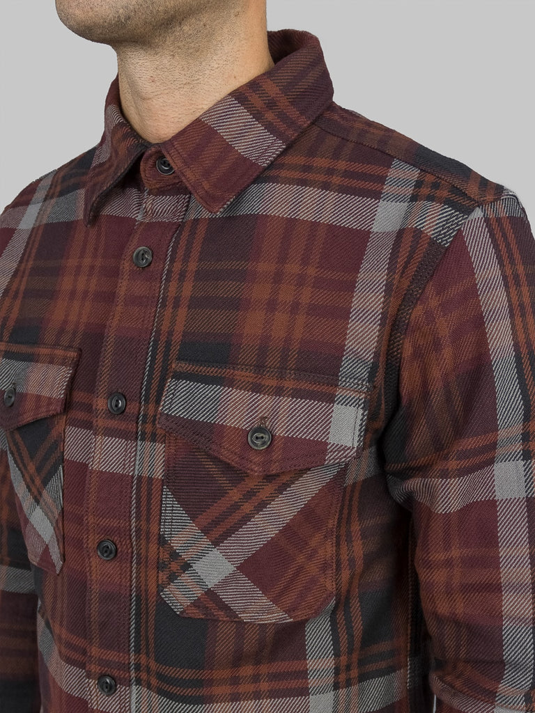 ues extra heavy selvedge flannel shirt wine  chest pockets