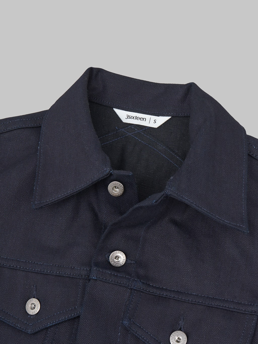 3sixteen type III denim jacket shadow selvedge indigo collar detail