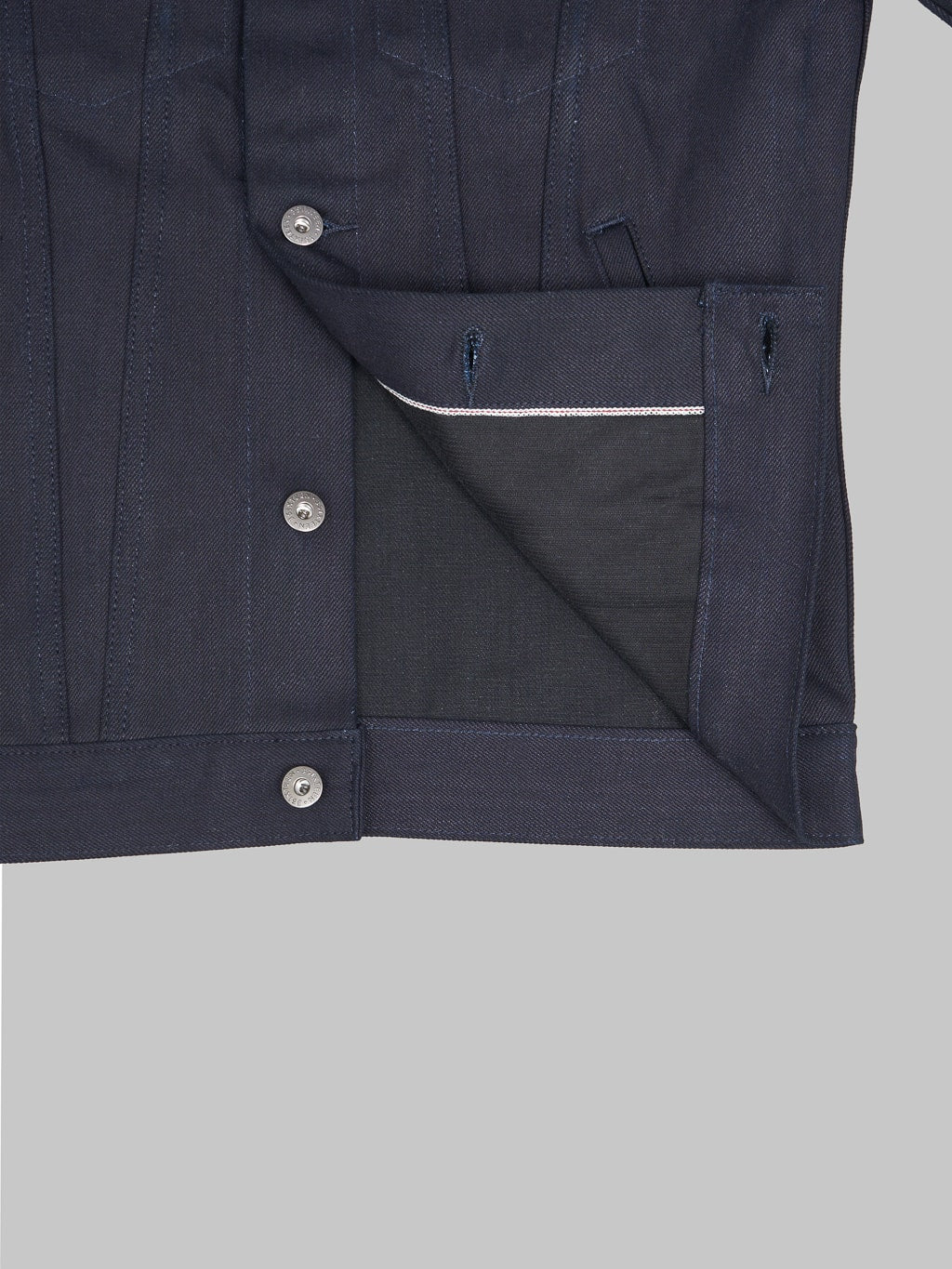 3sixteen type III denim jacket shadow selvedge indigo doughnut buttons weft