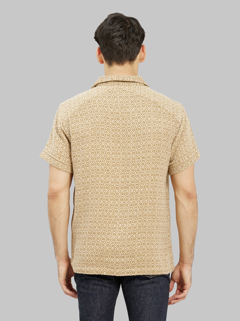 3sixteen vacation shirt nutmeg maze jacquard model back fit