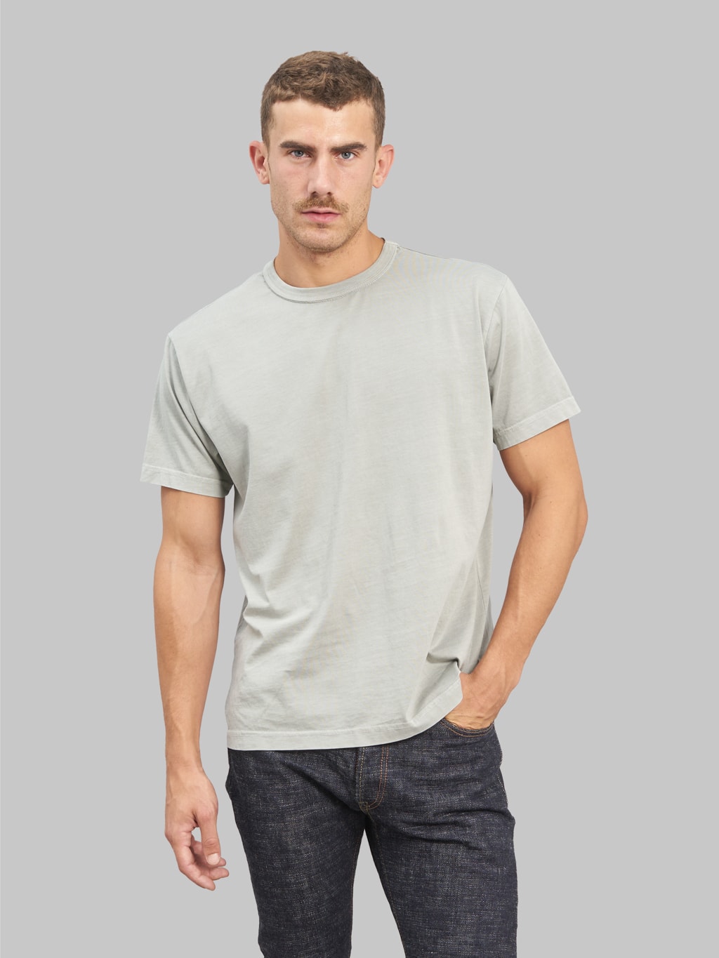 3sixteen garment dyed pima tshirt ash model front fit