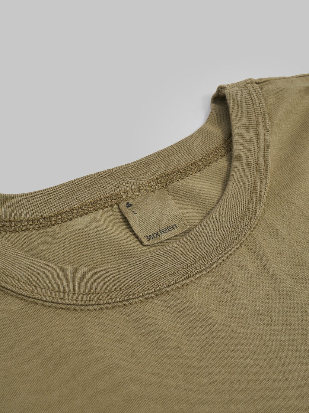 3sixteen garment dyed pima tshirt military green  interior label