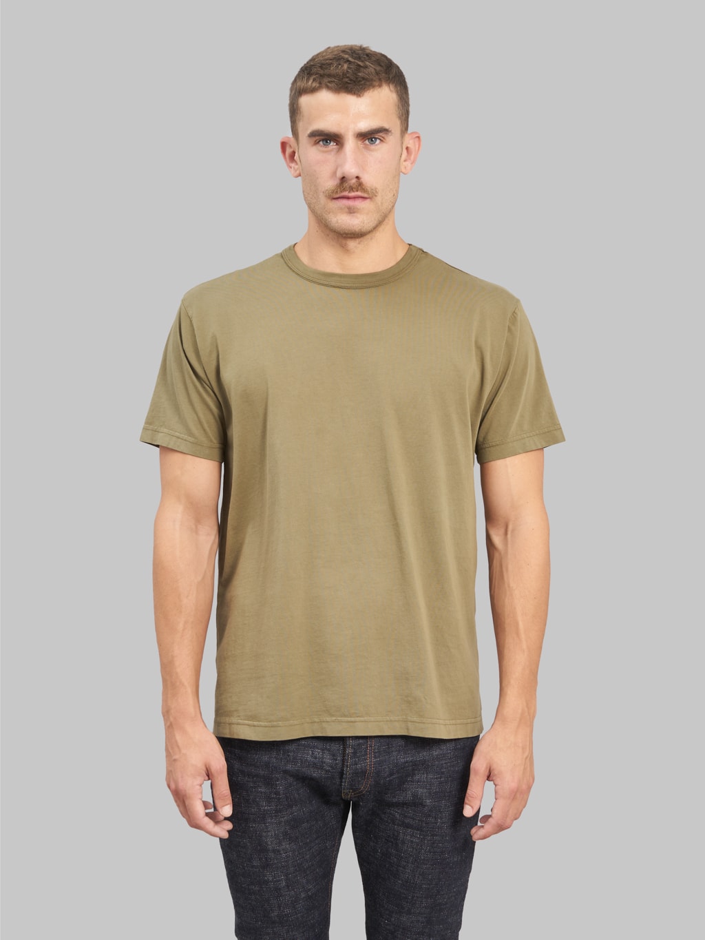 3sixteen garment dyed pima tshirt military green model front look