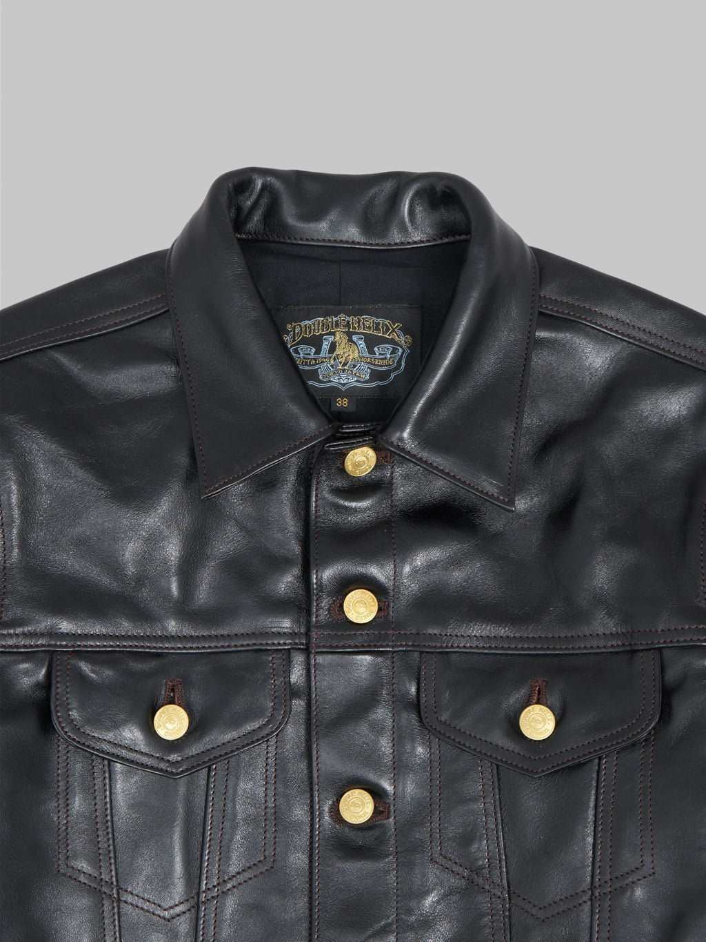 Double Helix Western Pioneer Black Tea Core Horsehide Jacket chest