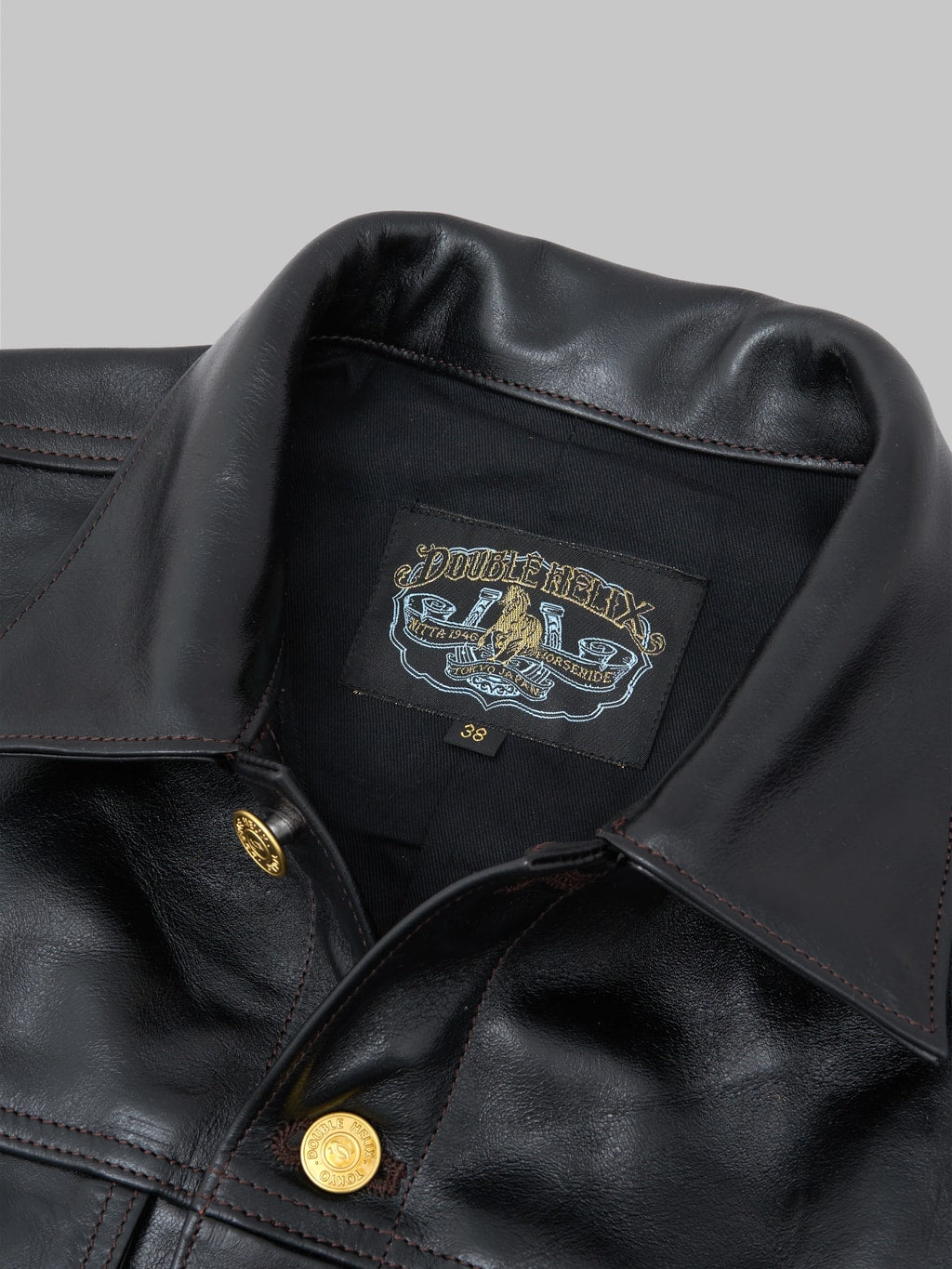 Double Helix Western Pioneer Black Tea Core Horsehide Jacket  interior tag