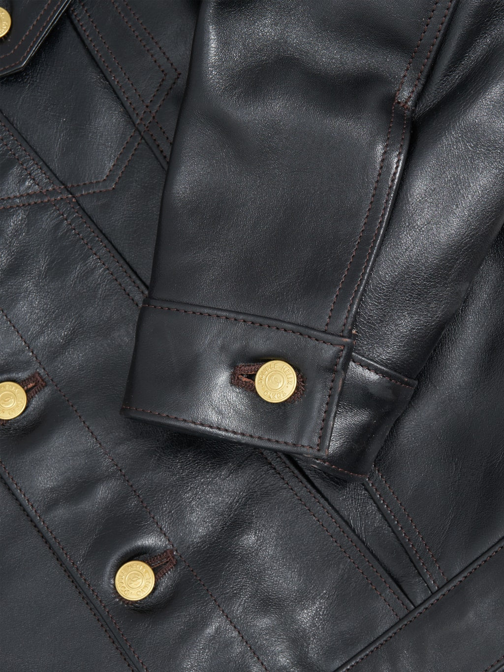 Double Helix Western Pioneer Black Tea Core Horsehide Jacket sleeve details