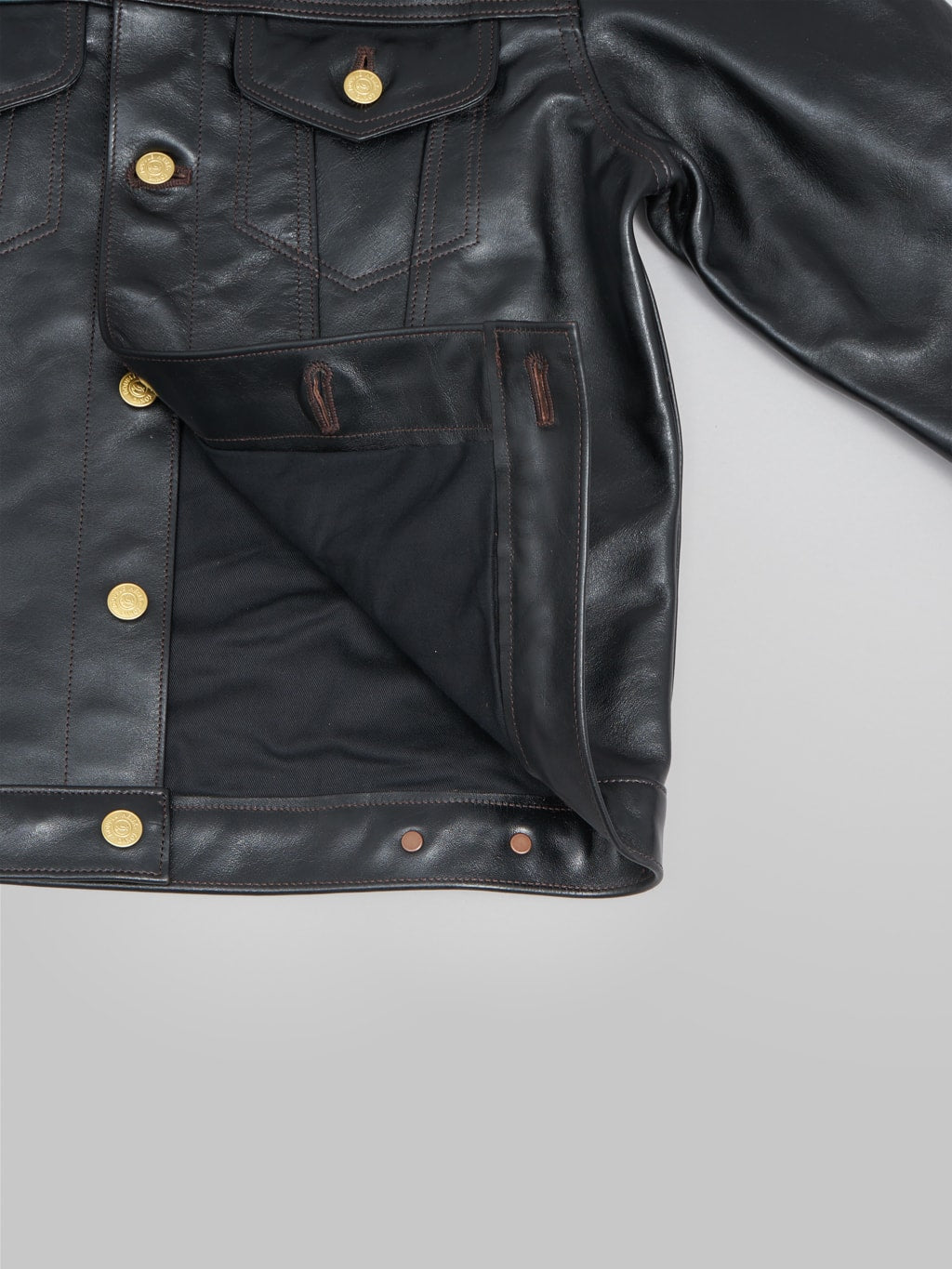 Double Helix Western Pioneer Black Tea Core Horsehide Jacket interior