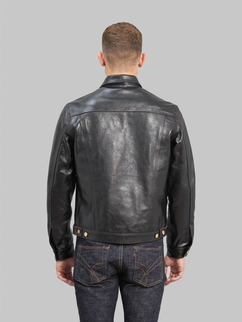 Double Helix Western Pioneer Black Tea Core Horsehide Jacket back fit