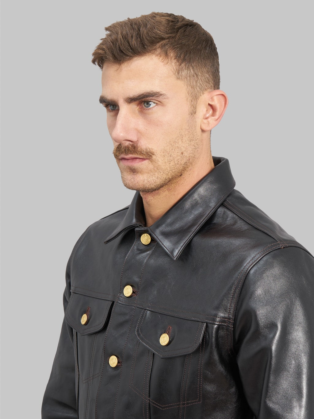 Double Helix Western Pioneer Black Tea Core Horsehide Jacket chest