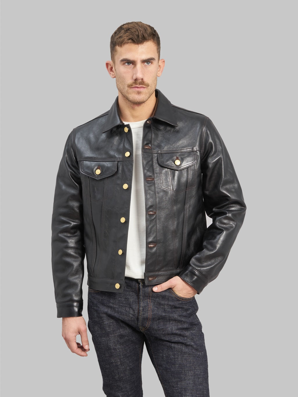 Double Helix Western Pioneer Black Tea Core Horsehide Jacket styled