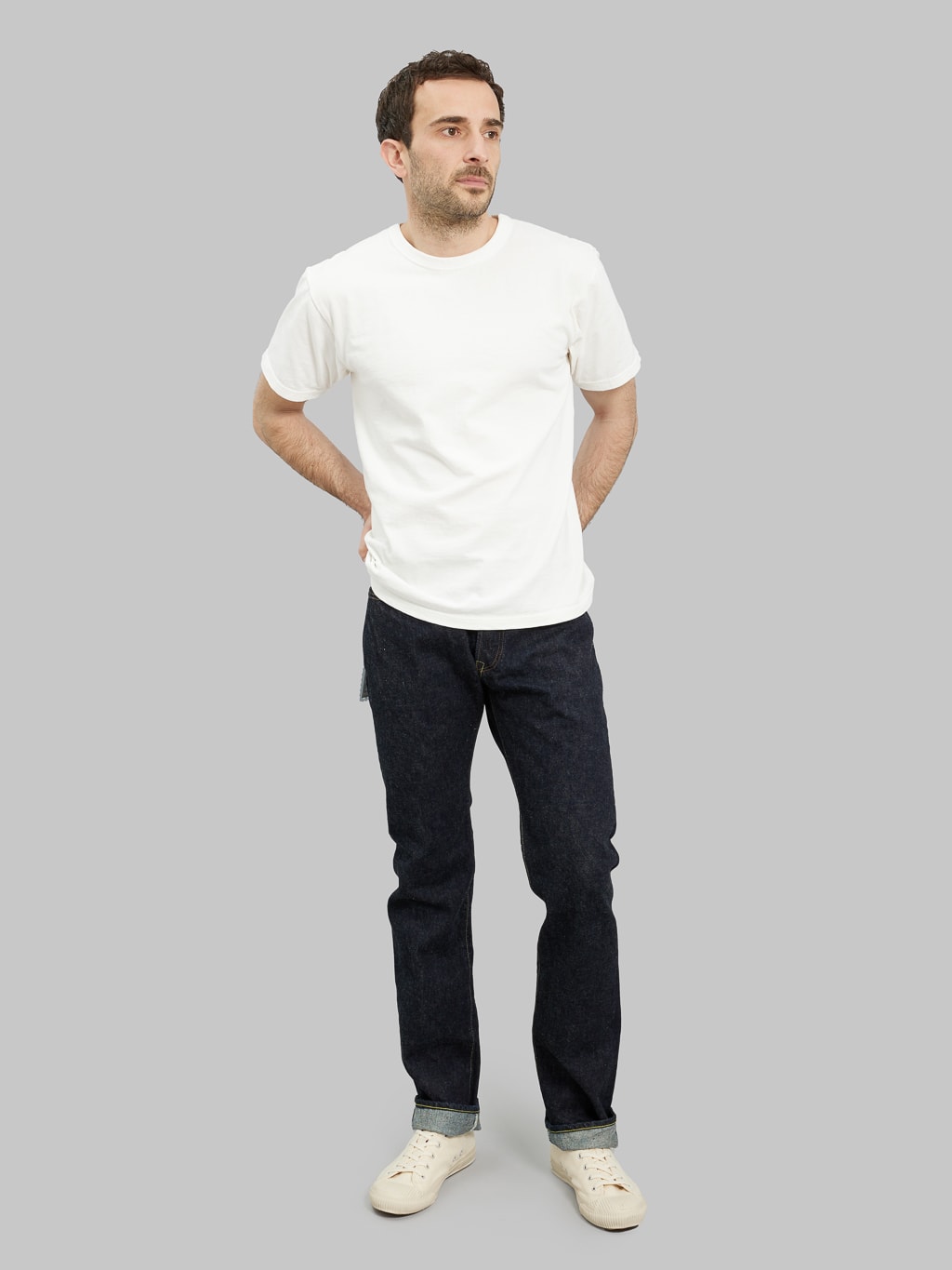 Fob factory slim straight denim jeans model front fit