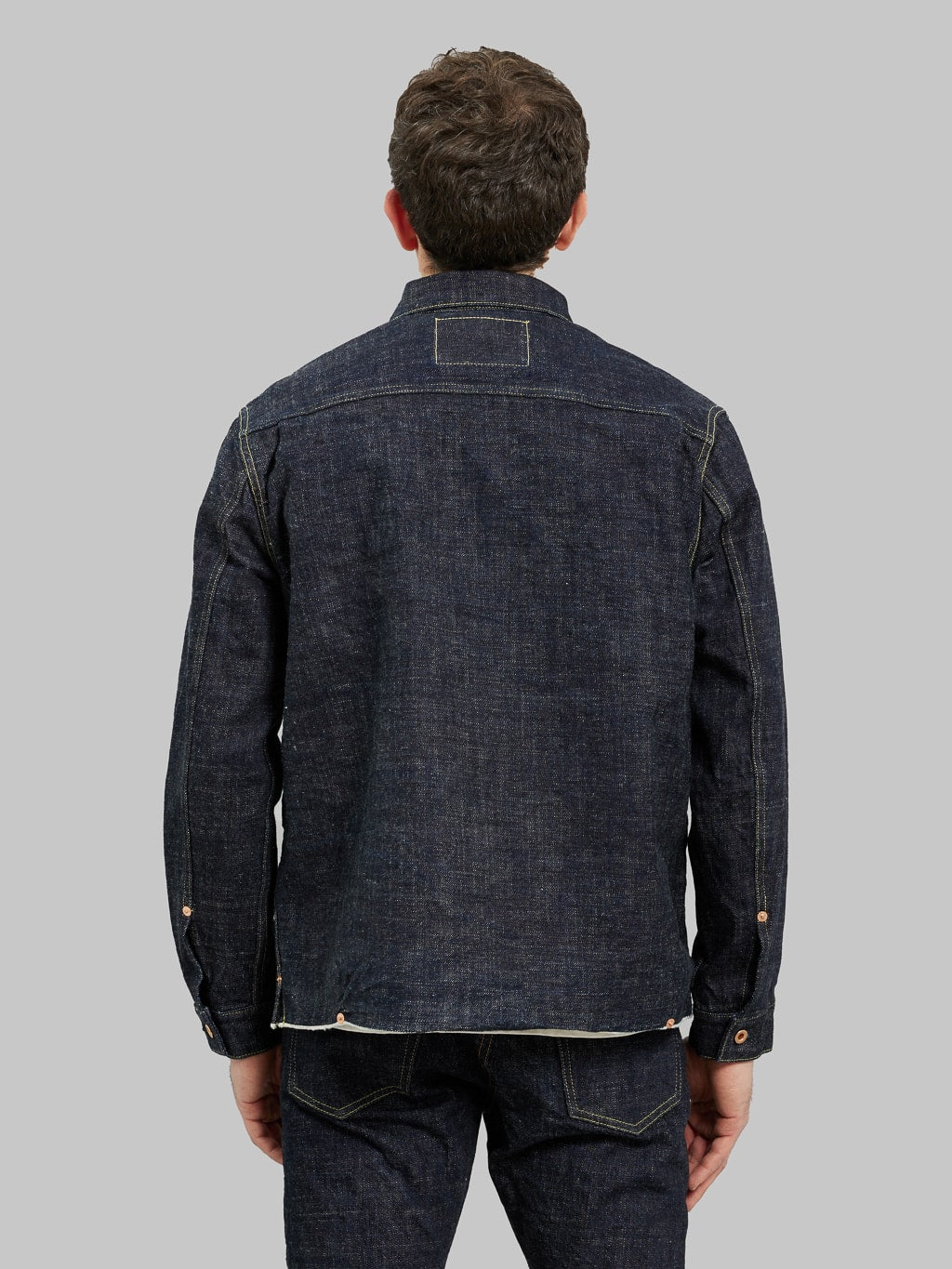 Fob factory denim pullover pocket shirt model back fit