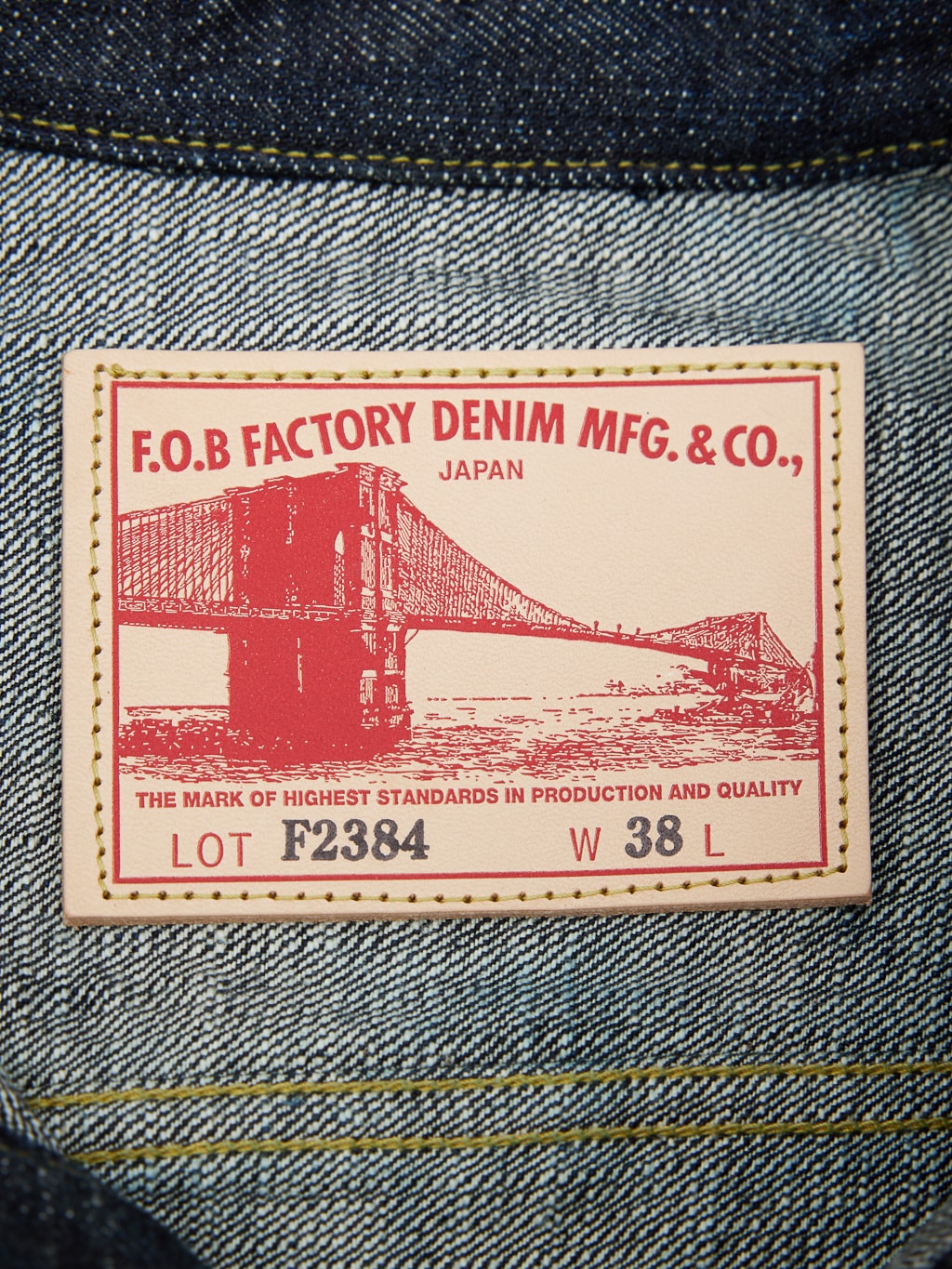 Fob factory denim pullover pocket shirt leather patch