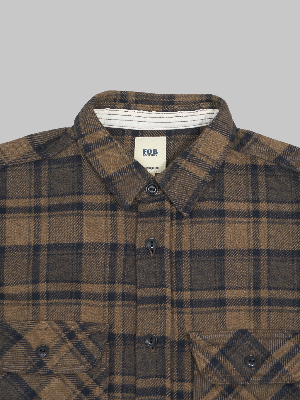 Fob Factory F3497 Nel Check Work flannel Shirt Brown collar