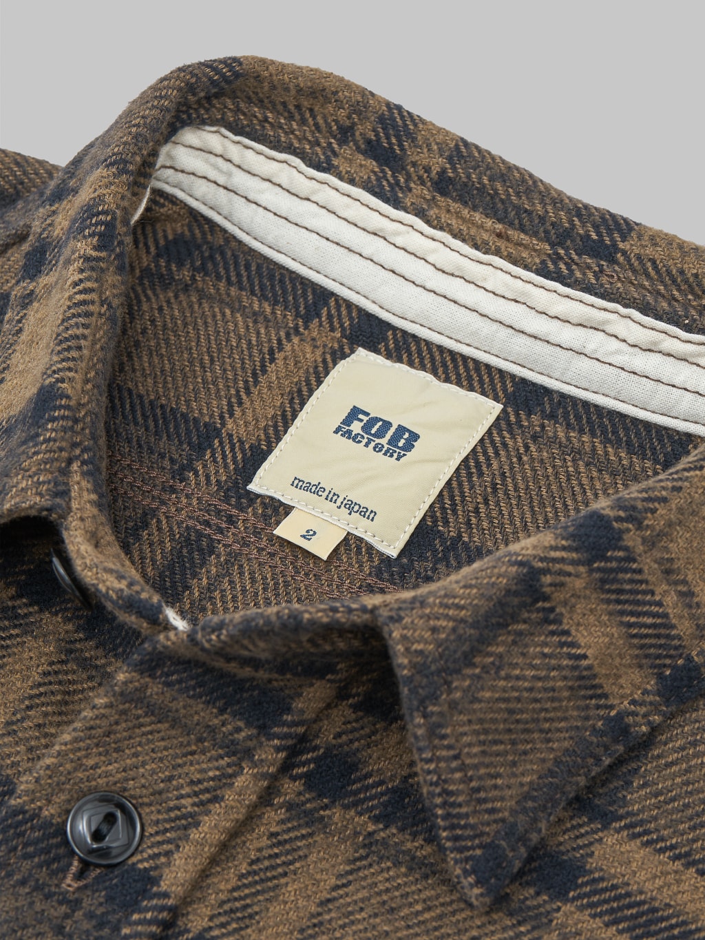 Fob Factory F3497 Nel Check Work flannel Shirt Brown collar
