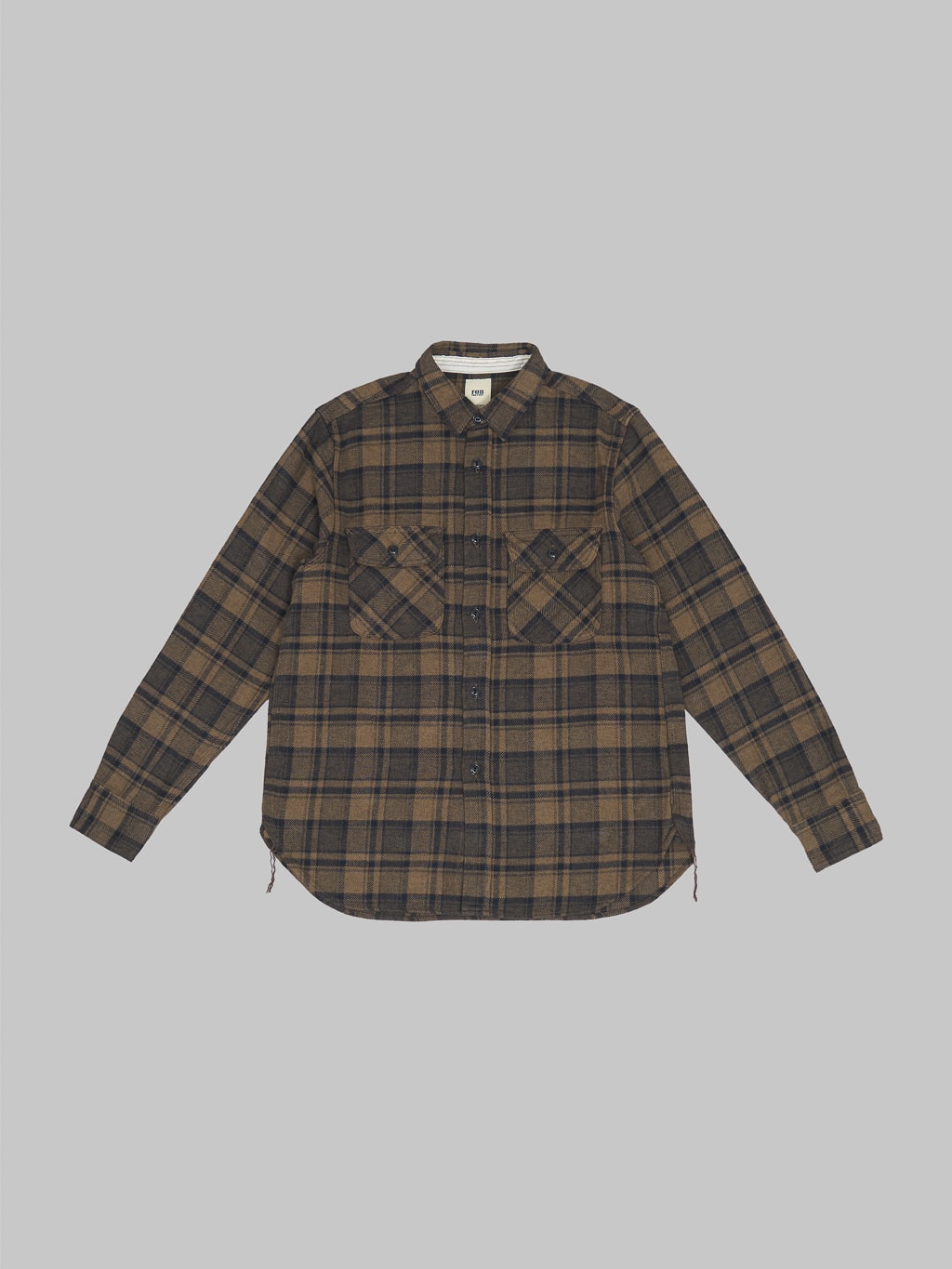 Fob Factory F3497 Nel Check Work flannel Shirt Brown front