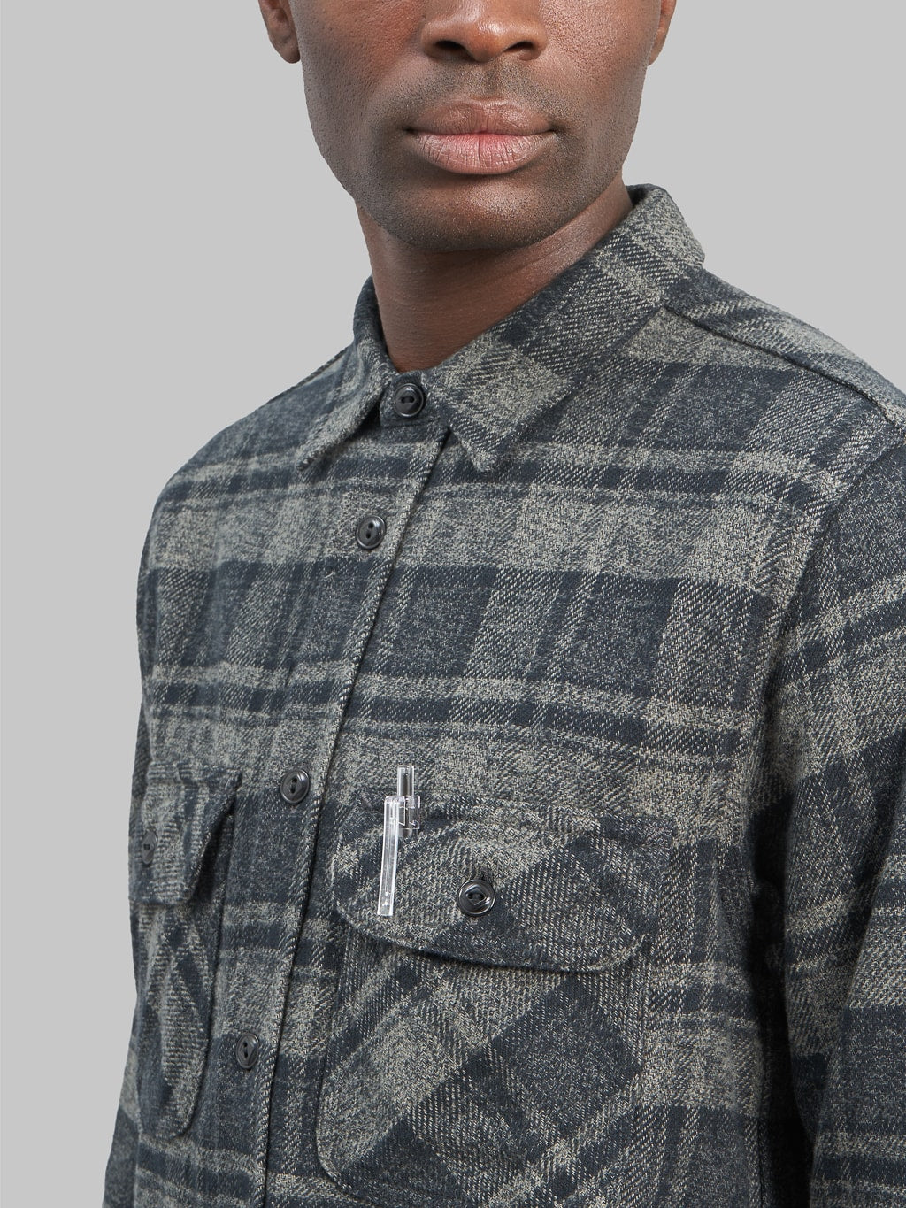 Fob Factory F3497 Nel Check Work flannel Shirt grey chest